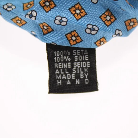 Drake's NWT Neck Tie in Light Blue with Orange/White Geometric Pattern 100% Silk